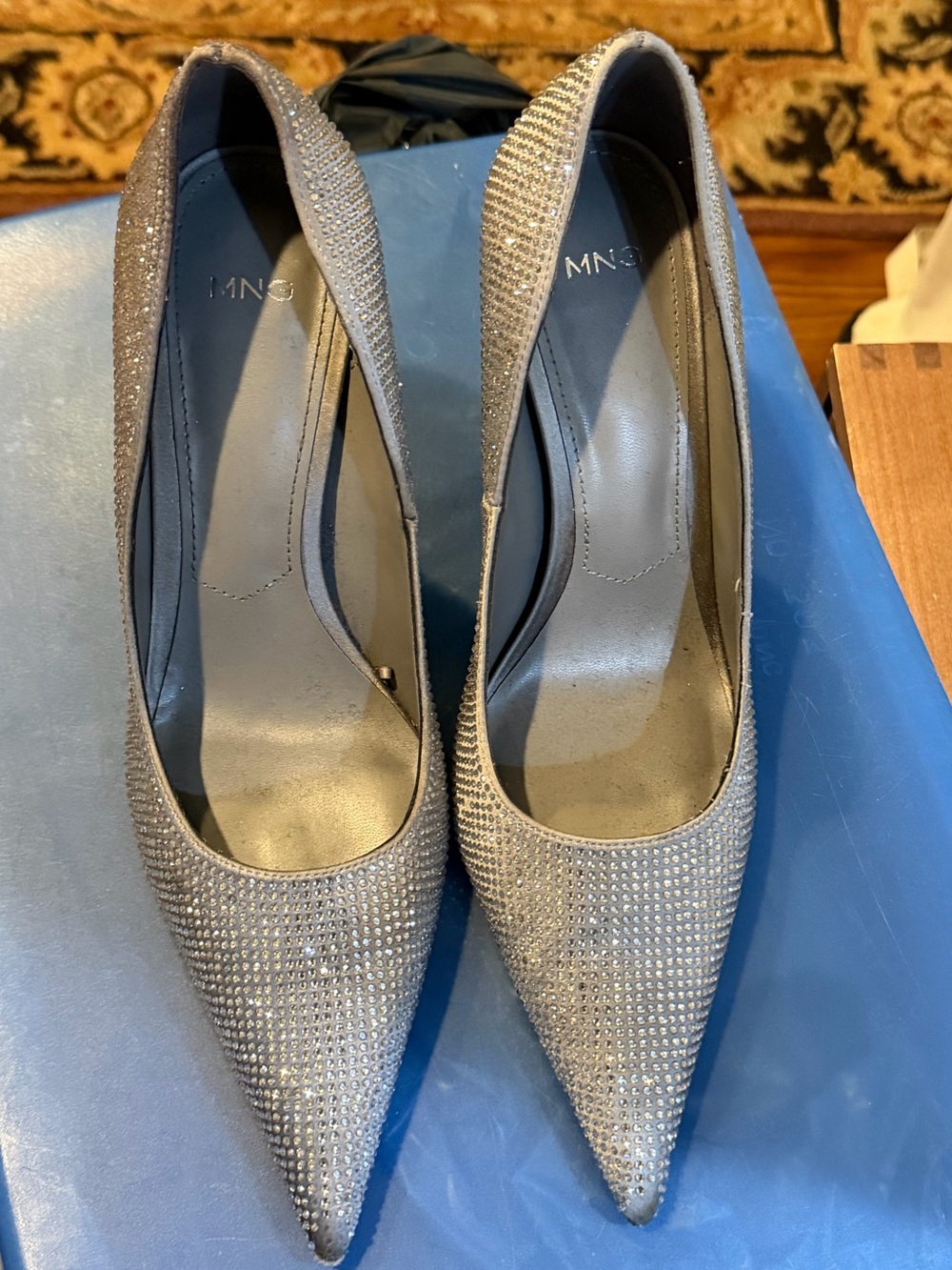 MANGO Silver Rhinestone Heels size 39 - 8.5